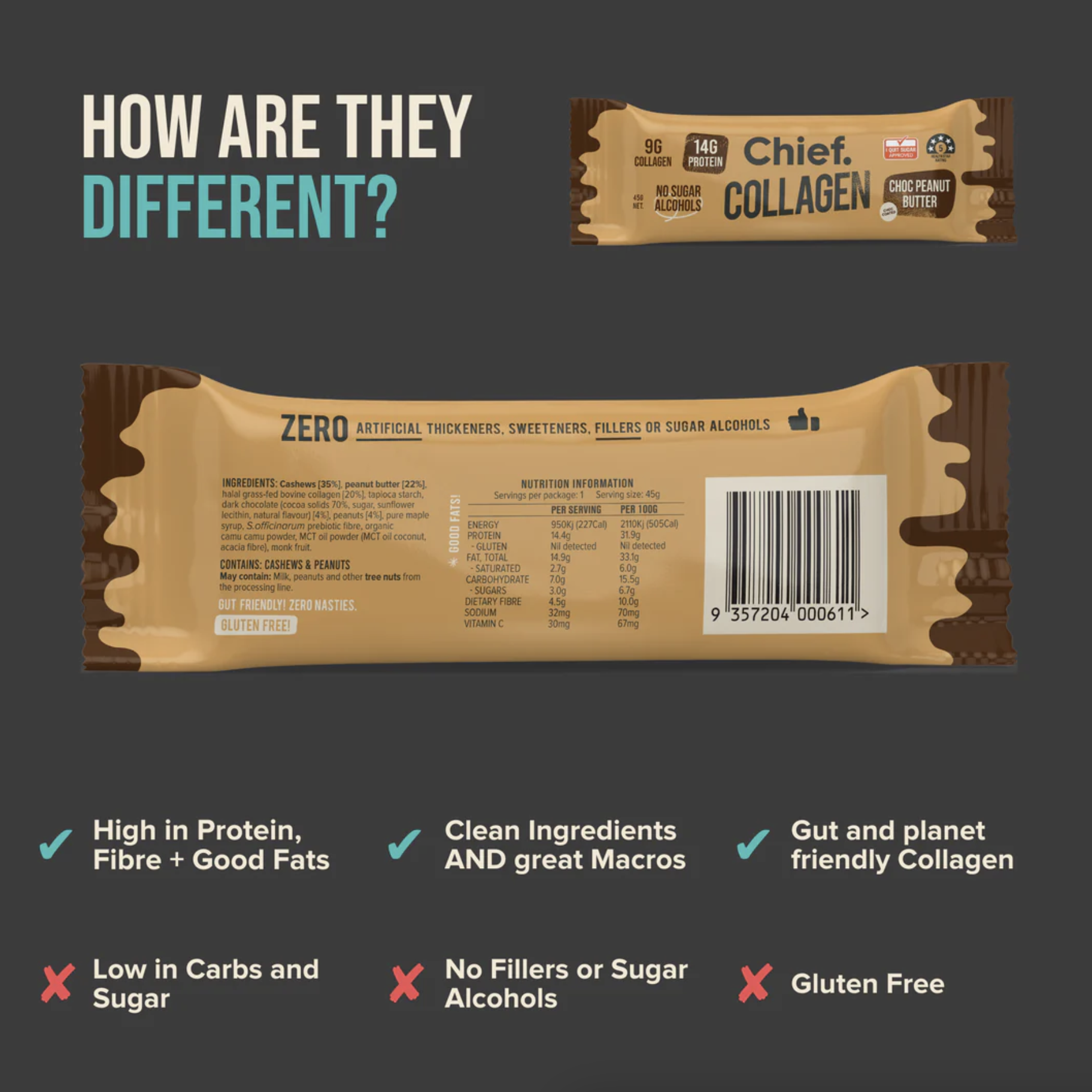 Choc Peanut Butter Collagen Protein Bar - Chief x 12